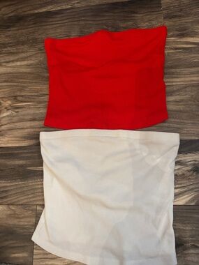 A New Day-Red and White Ribbed Tube Tops - Set of 2